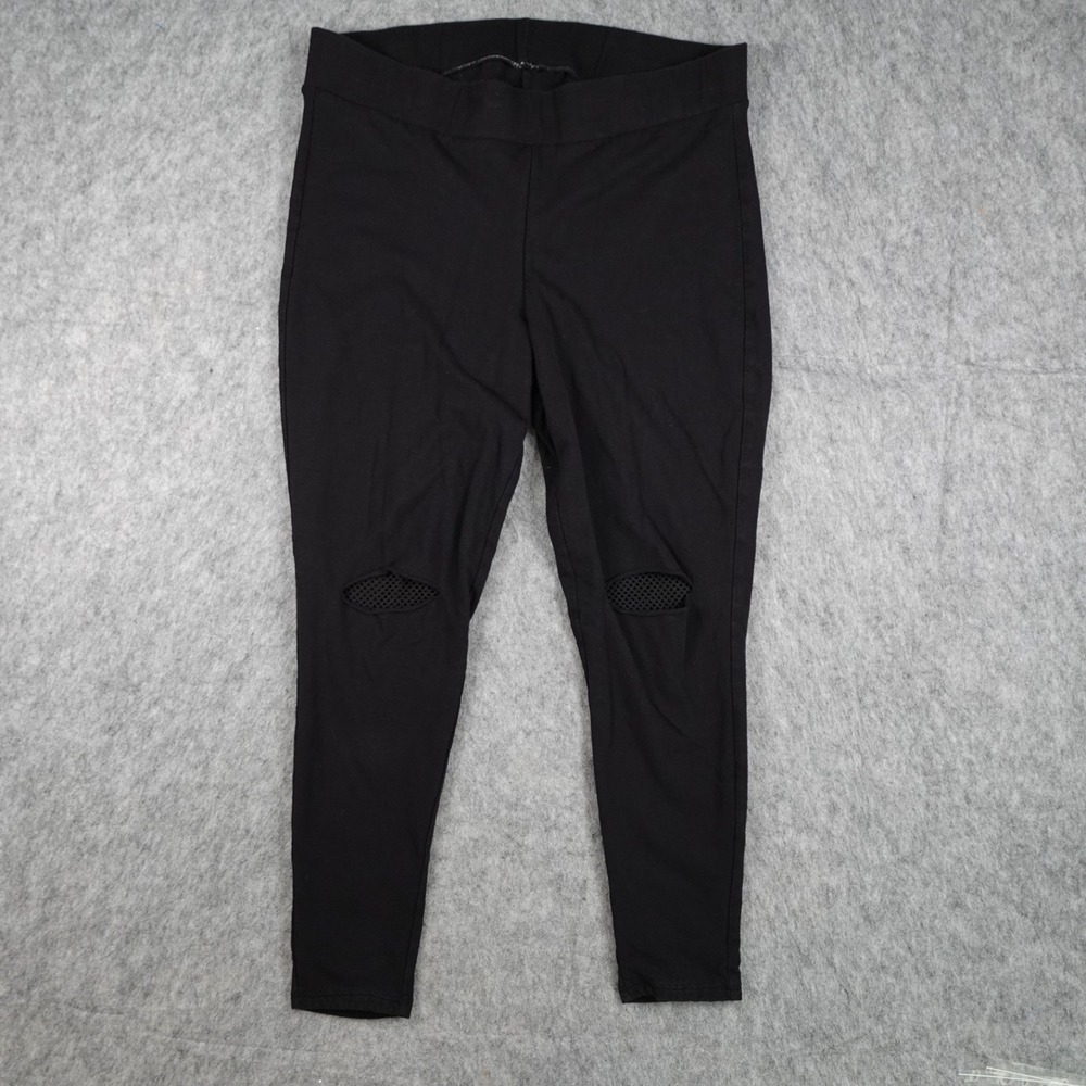Torrid Leggings Women 2X Black Mesh Knee Cutout Distressed Pull On Stretch Goth